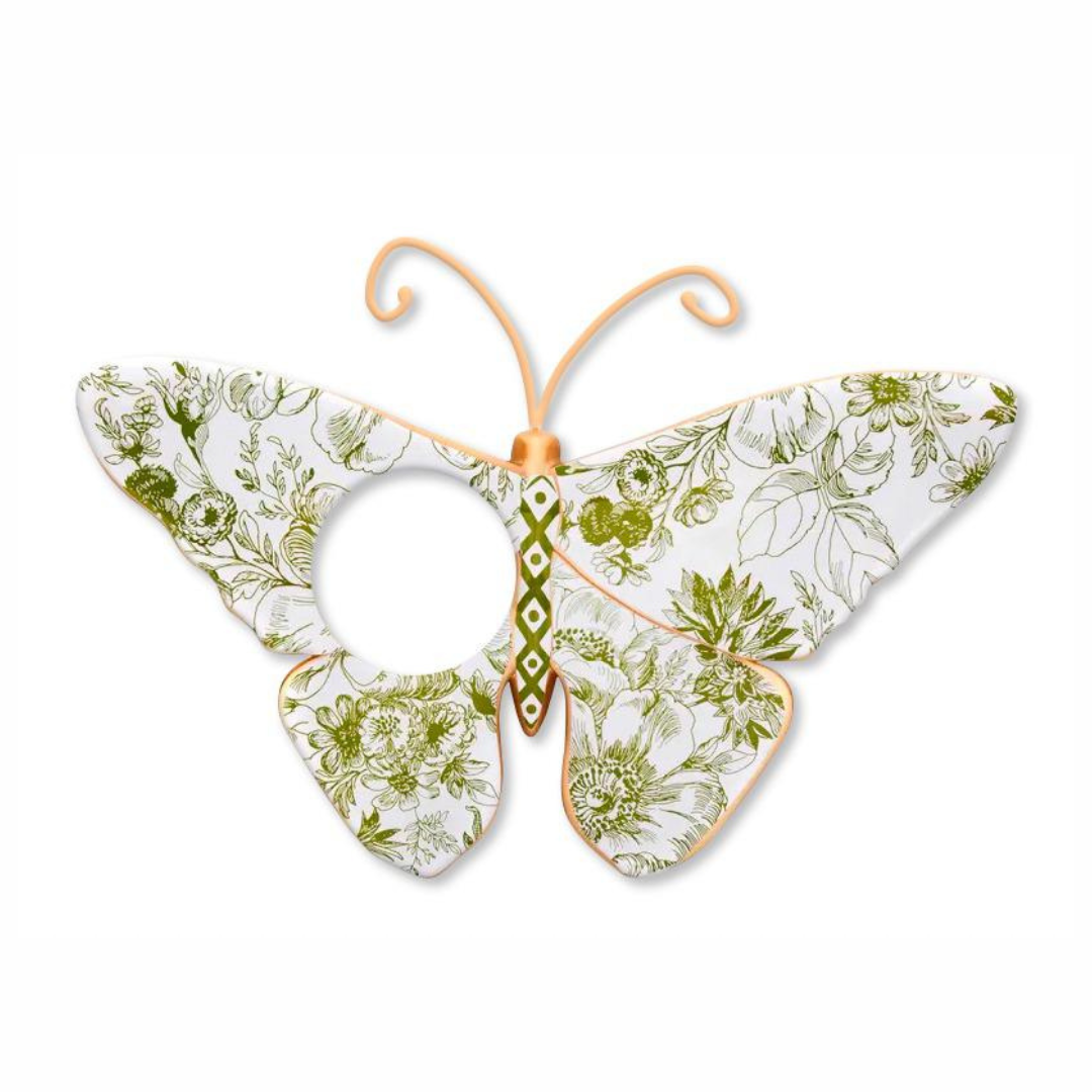 SERVILLETERO DE MARIPOSA VERDE, BLANCO Y DORADO