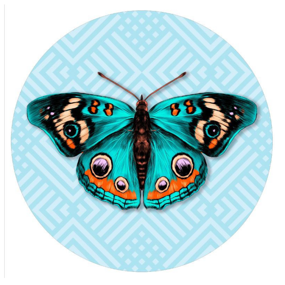 BAJOPLATO MARIPOSA AZUL FONDO AZUL CLARO