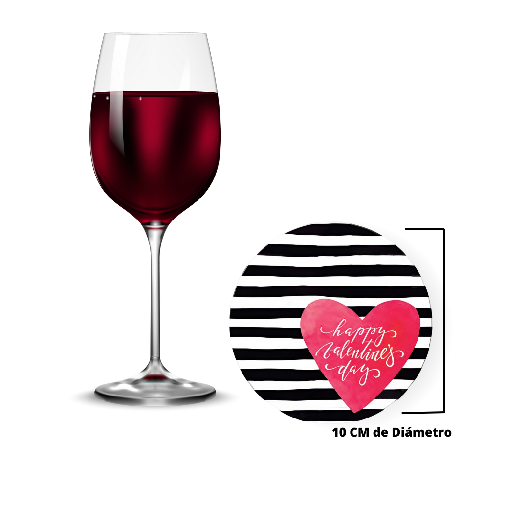 Portaplatos Arteknica Happy Valentine Day Líneas Blancas con Negro A-517