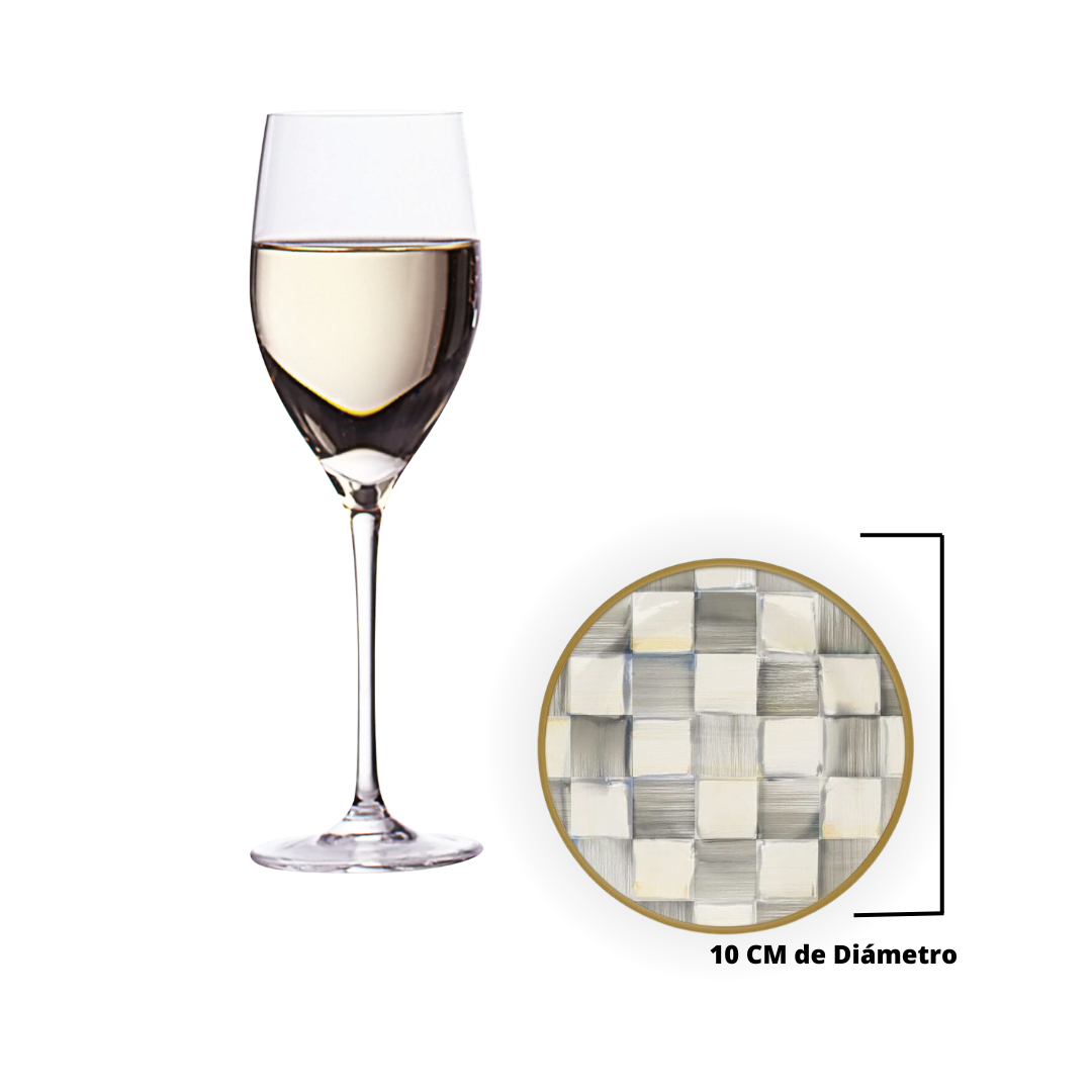 Bajoplatos Cuadros Grises y Blanco con línea dorada A-2166