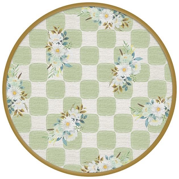Portaplato cuadros Verde Pastel y Blanco y Flores Blancas A-220