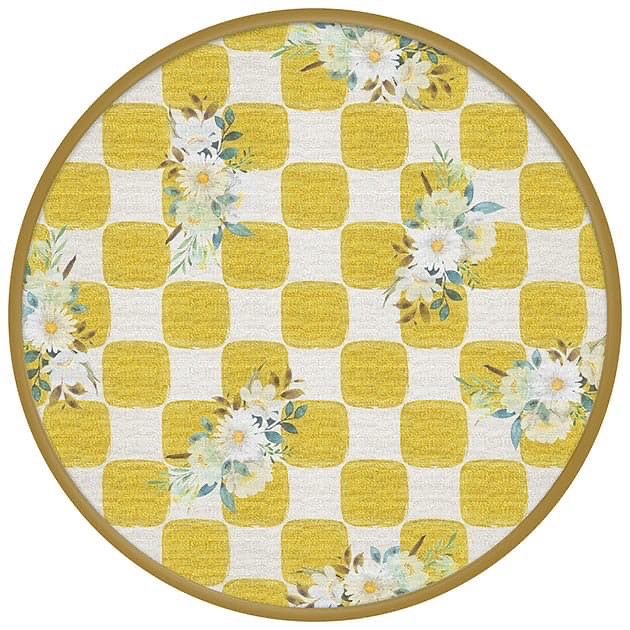 Portaplatos cuadros Amarillos, Blancos Línea dorada con Flores Blancas A-219