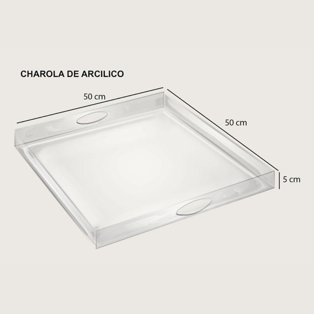 CHAROLA TRASPARENTE ACRILICA 50 cm x 50 cm