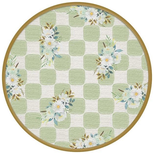 Portaplato cuadros Verde Pastel y Blanco y Flores Blancas A-220